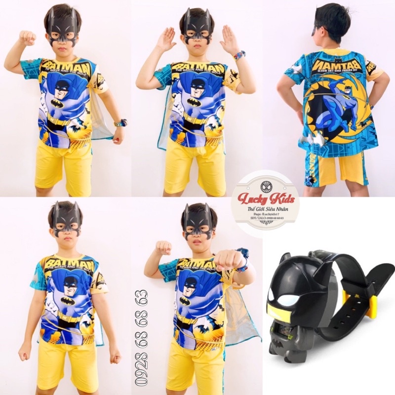 FULL SET KÈM ĐỒNG HỒ/BỘ QUẦN ÁO SIÊU NHÂN BATTMAN COMIC TAY NGẮN MẶT NẠ CHOÀNG