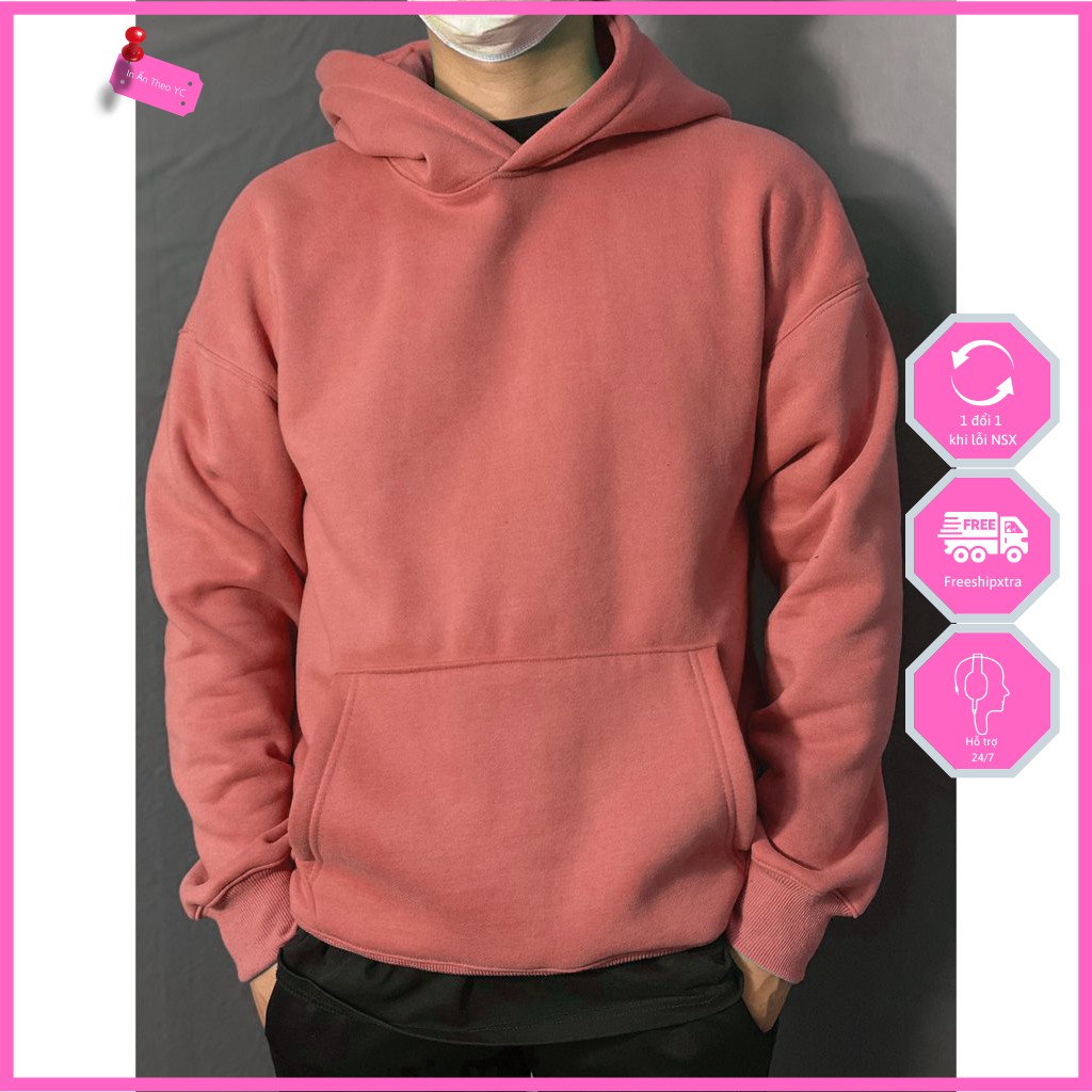 Áo Hoodie trơn Unisex đôi form rộng nam nữ vải Nỉ Bông