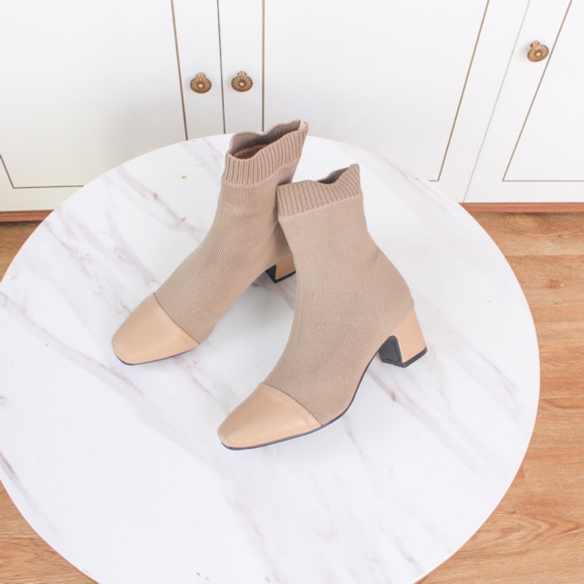 (Ảnh thật) Boots beige cổ chun - Cao 5cm | BigBuy360 - bigbuy360.vn