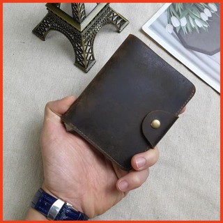 Vi da thật - ví đứng có khóa da bò sáp màu nâu sáp - Ws 113