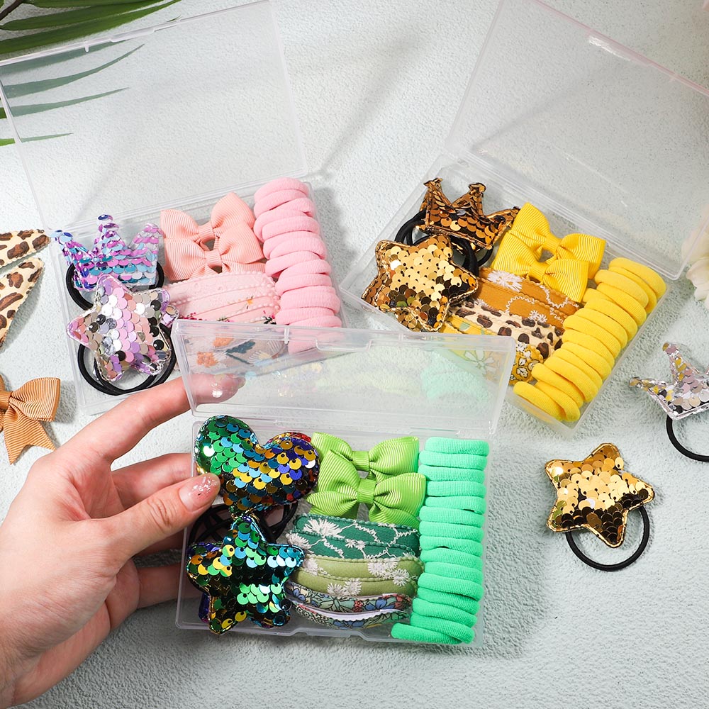 KIDSBOWS Set Băng Đô + Kẹp Tóc Đính Kim Sa Thời Trang Cho Bé Gái