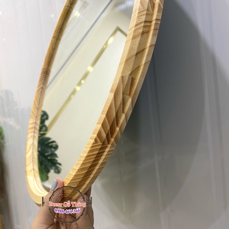 Gương Tròn Gỗ Thật Vát Cạnh Tỉ Mỉ Gương Soi Rõ Nét