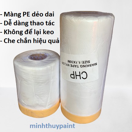 Băng keo nilon che bụi CHP Chống bụi hiệu quả khi sơn 0,5m x 30m và 1,1m x 30m