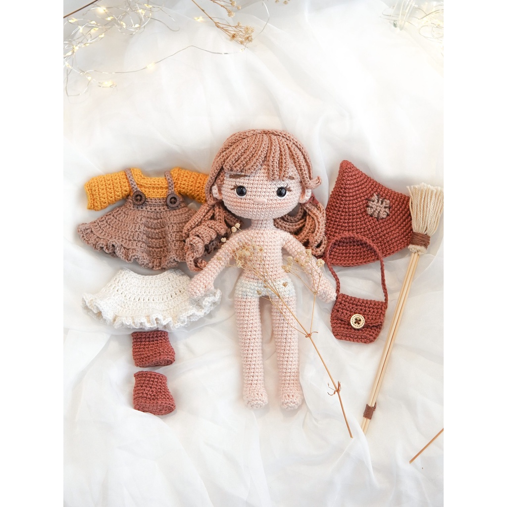 Búp bê Hazel xinh xắn bằng len móc handmade cho bé, gấu bông len móc, 100% sợi cotton - Ami House