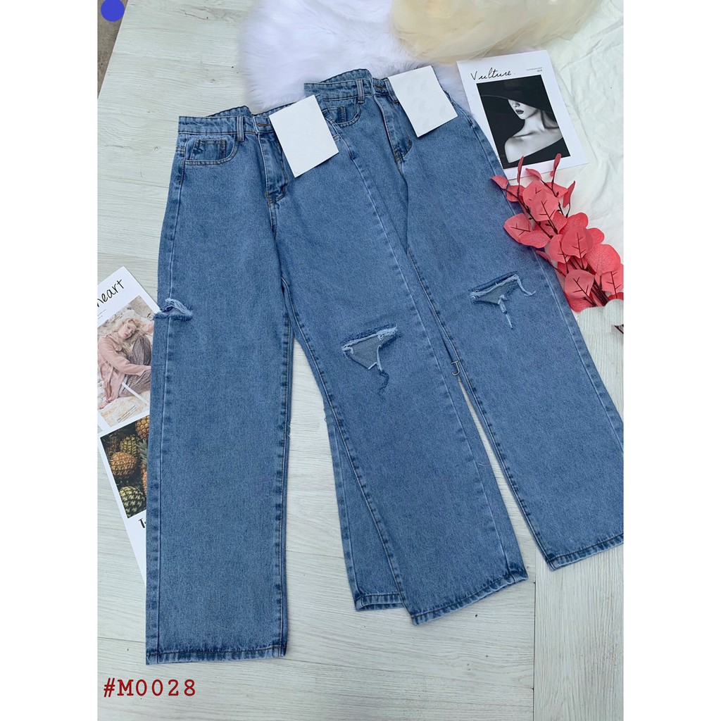 QUẦN JEAN ỐNG RỘNG NỮ RÁCH BE PHẢI CAO T GỐI TRÁI LƯNG CAO LAI CUỐN CAO CẤP NITI ĐỦ SIZE S, M, L FORM DÀI RỘNG ĐẲNG CẤP
