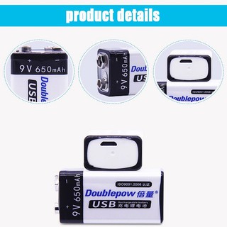 Pin Sạc 9V - Cổng Micro USB Doublepow 6F22 650mAh
