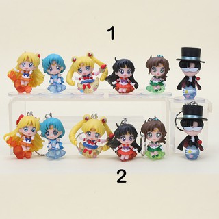 Bộ 6 mô hình đồ chơi búp bê hoạt hình dễ thương có móc khóa tiện dụng Sailor Moon Action Figure Keychain