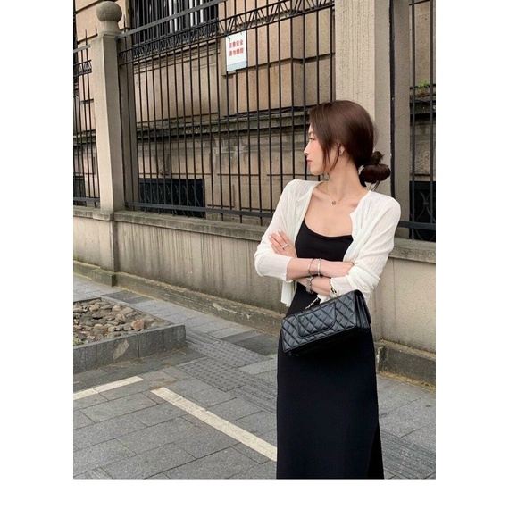 sét đầm 2 món gồm đầm borip phối áo ngoài thun gân