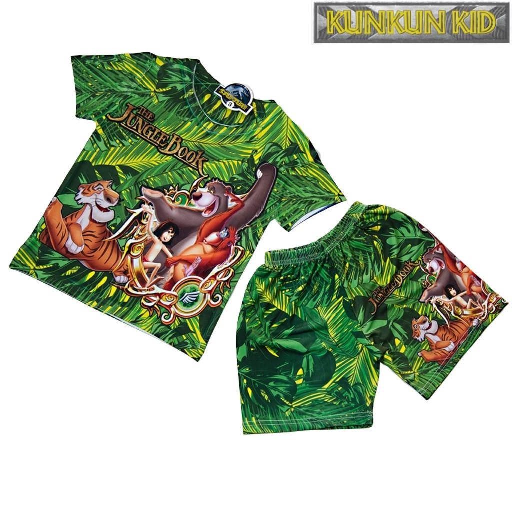 Set đồ cho bé trai tay ngắn thun lạnh In 3D hình Jungle Book xanh thiên nhiên size từ 10kg - 60kg Kunkun Kid TP042
