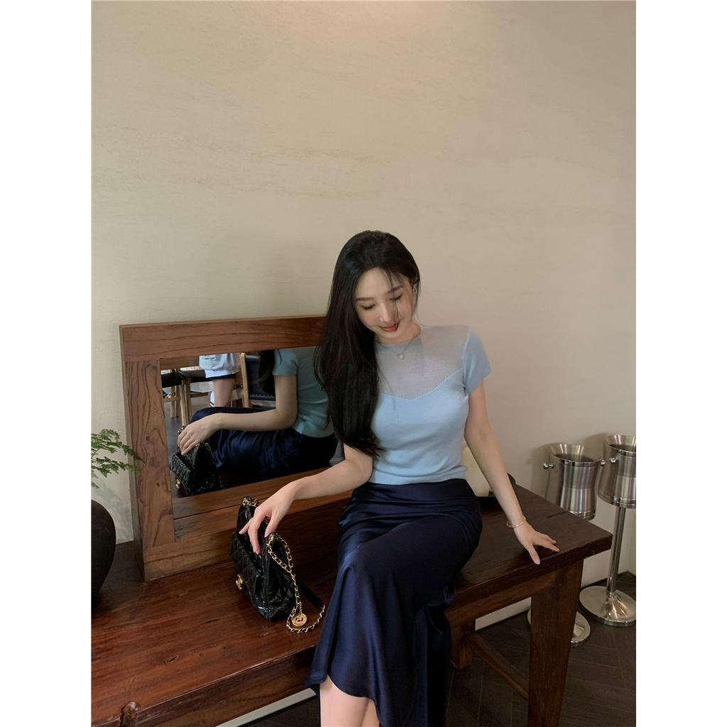 Cocory vn Áo Dệt Kim Tay Ngắn Dáng Ôm Thời Trang Mùa Hè Cho Nữ