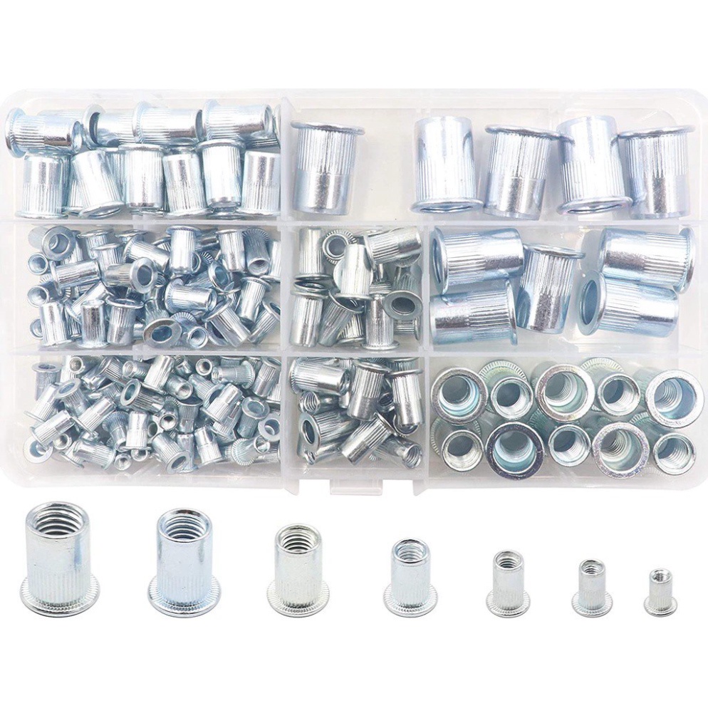 Combo hỗn hợp 60c ốc tán rút từ M3-M10 M3,M4,M5,M6,M8,M10 mỗi loại 10c thép mạ