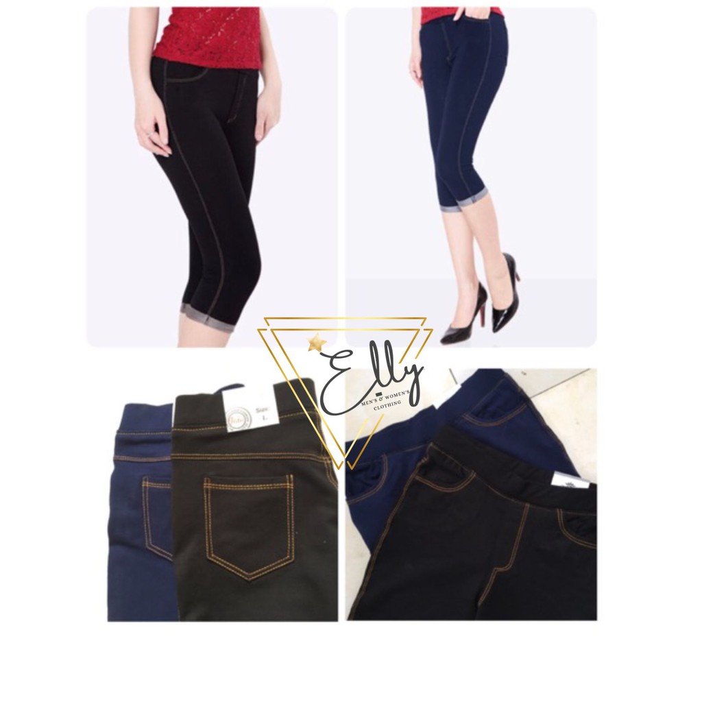 Quần legging lửng giả jean gấu lật 2 màu