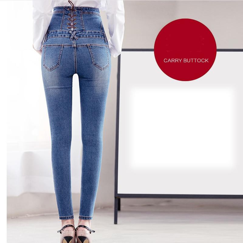 Big Sizes Front Zipper Super High Waist Jeans Women Push Up Shaping Jeans Plus Size Skinny Jeans For Women Bandage Denim Pants