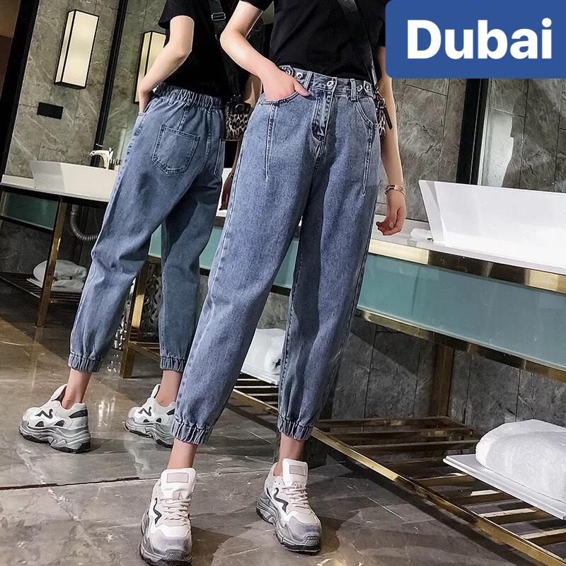 QUẦN BAGGY JEAN NỮ CHẤT BÒ XANH LƯNG THUN CẠP CHUN TÚM GẤU SIÊU CUTE TREND MỚI DB-335 CAO CẤP,DUBAI 