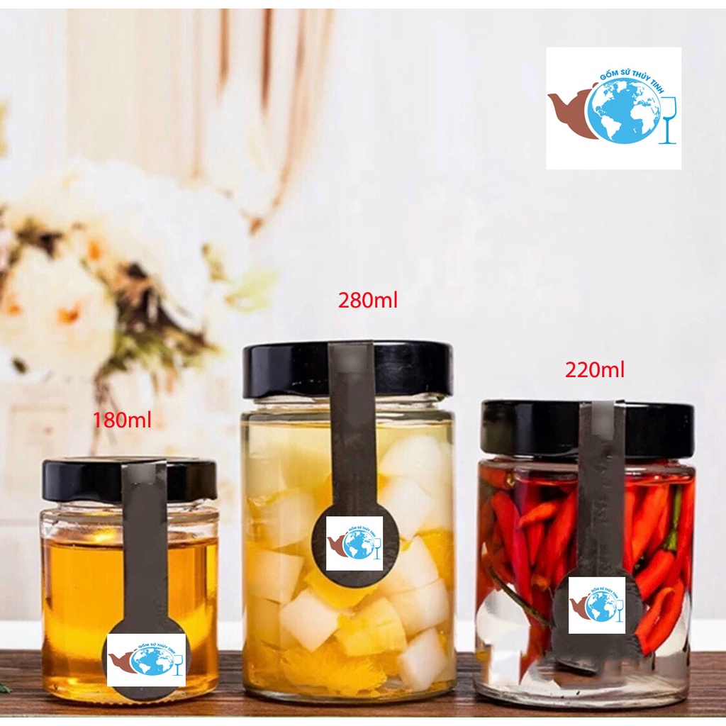 Hũ thủy tinh tròn nắp thiếc cao 380ml / Lọ thủy tinh đựng gia vị, mật ong, chanh đào, đựng yến chưng