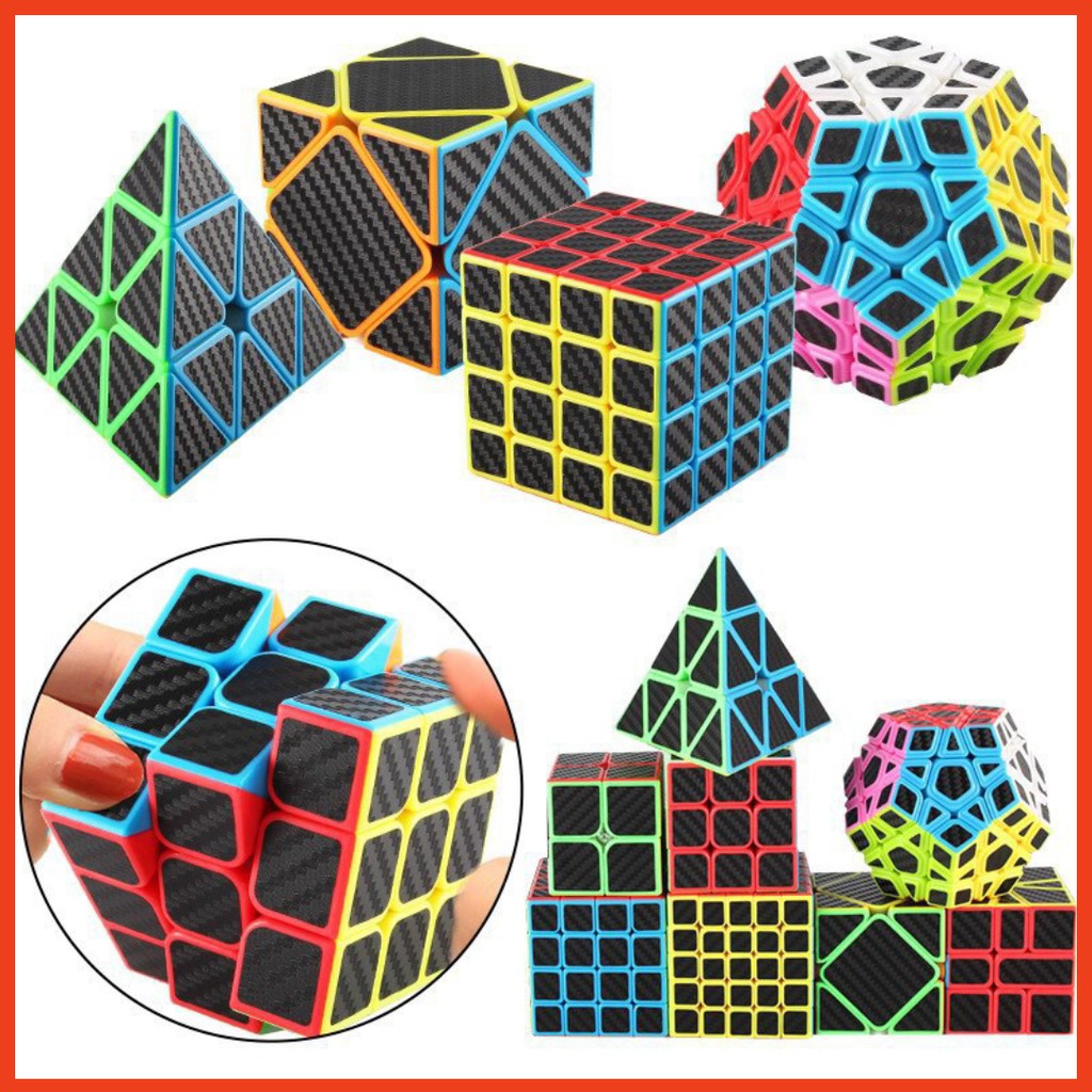 Bộ sưu tập rubik carbon 2x2 3x3 4x4 5x5 pyraminx megaminx skewb square - ảnh sản phẩm 1