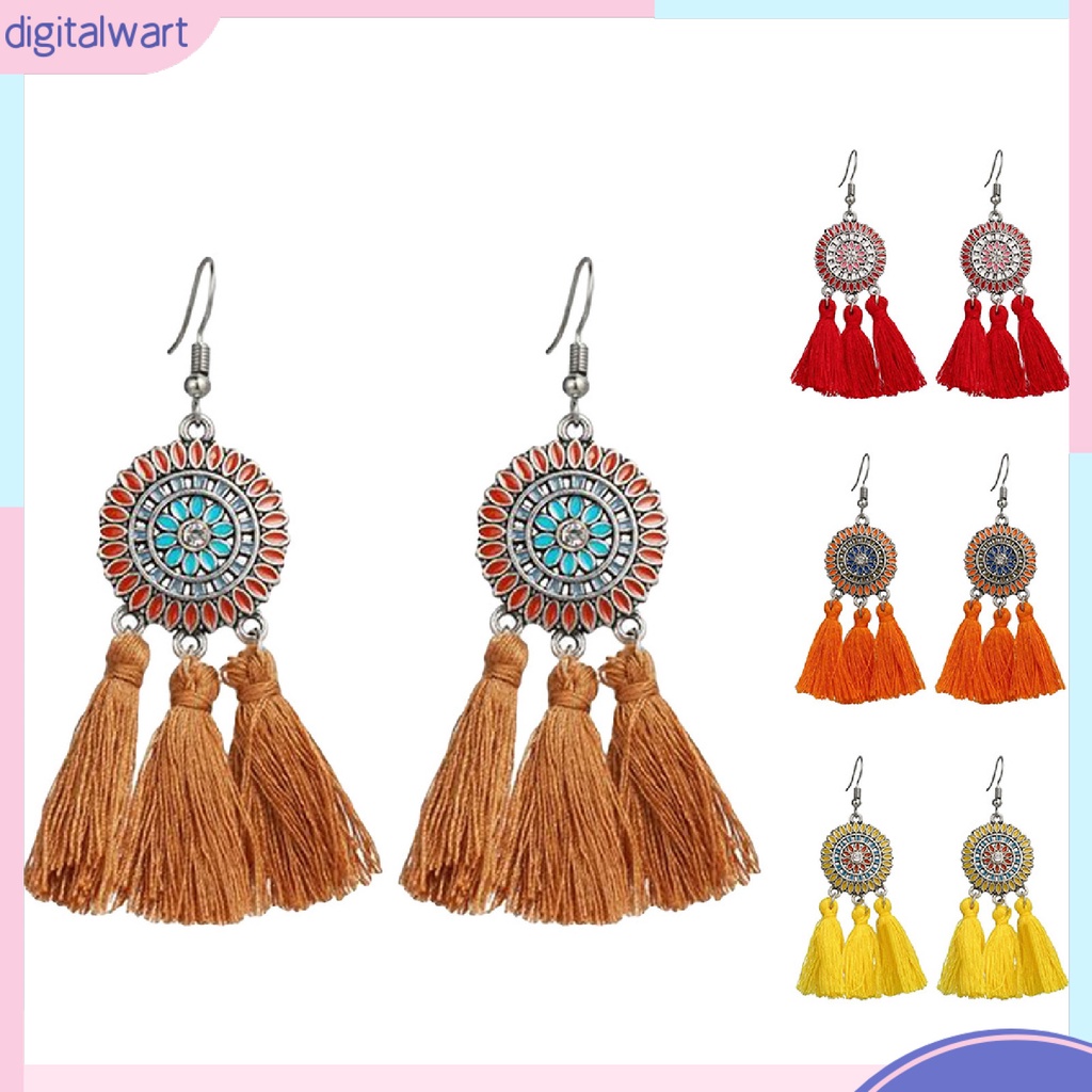 Đôi khuyên tai hợp kim hình hoa hướng dương phối tua rua thời trang cho nữ