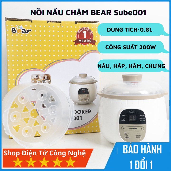 Nồi nấu chậm Bear Sube001 0,8l - nấu cháo, hầm, chưng yến- bản quốc tế