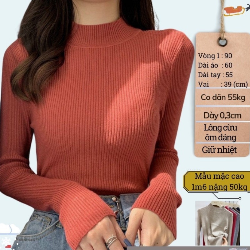 Áo Len Nữ vải tăm giữ nhiệt cổ 3 phân form ôm dáng Quảng Châu LICA-A01 | BigBuy360 - bigbuy360.vn