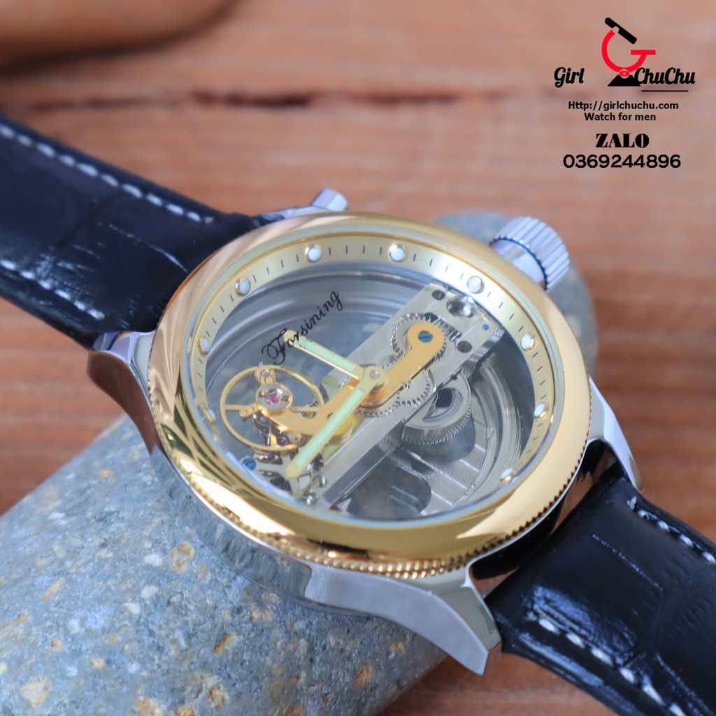 Đồng hồ nam Forsining cơ tự động không cần dùng pin, kiểu dáng cây cầu dừa độc đáo, máy nhìn xuyên thấu cực đẹp mắt