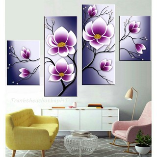 Tranh đính đá Hoa lan tím bộ 4 bức 131*73cm VS108 - tự đính