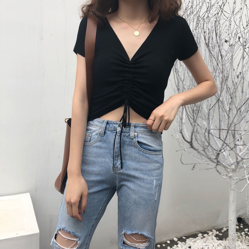ÁO KIỂU RÚT DÂY NGỰC THUN GÂN CỔ TIM