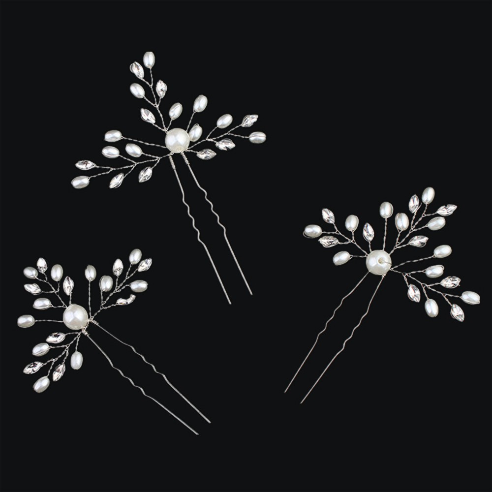 Kẹp tóc hình chữ U đính đá pha lê ngọc trai thanh lịch