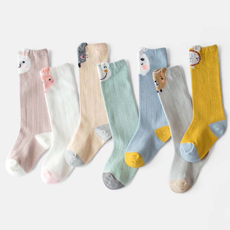 Set 3 Đôi Vớ Cotton Dày Cổ Cao Tới Gối In Hình Hoạt Hình 3d Cho Bé Sơ Sinh