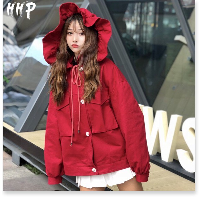 Áo khoác nữ HHP chất liệu kaki cao cấp phối nón bèo