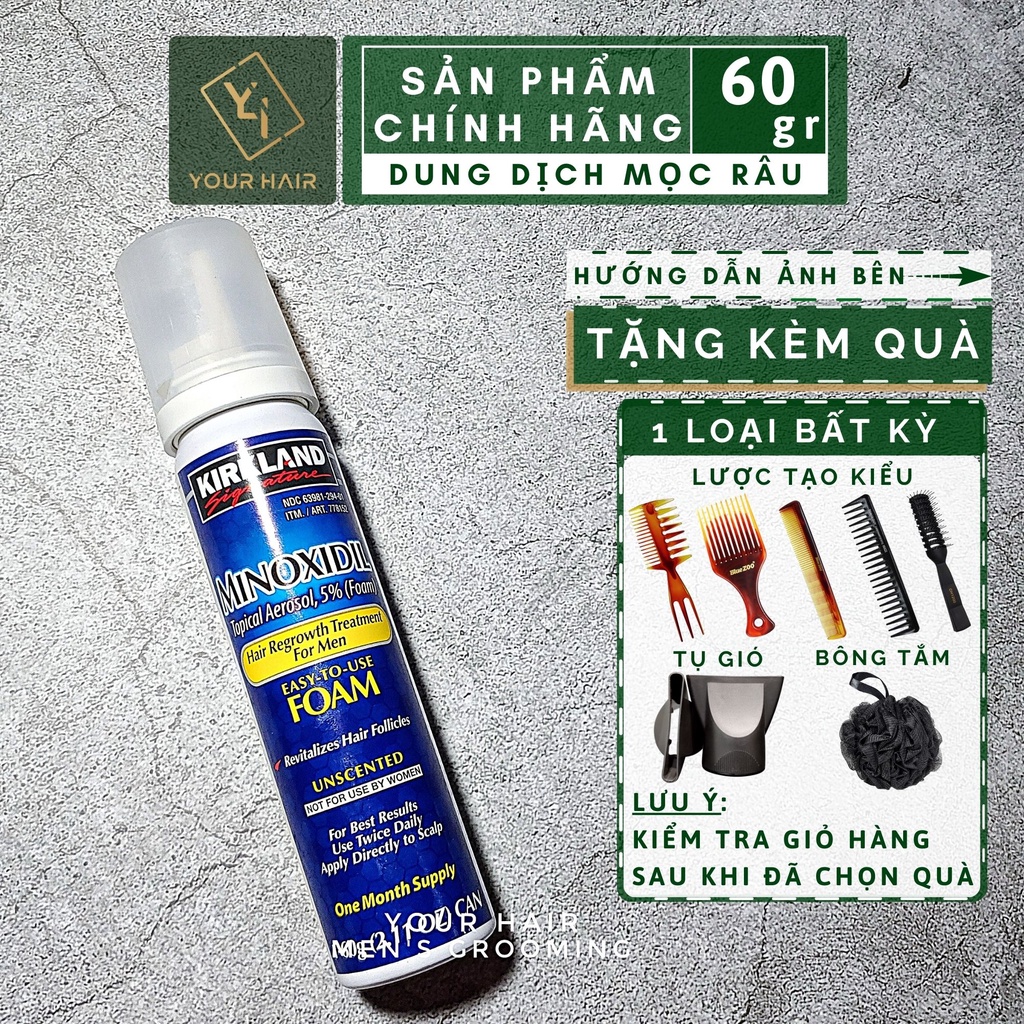 Dung dịch hỗ trợ mọc râu & tóc Kirkland Minoxidil 5% - 60ml | Dạng bọt