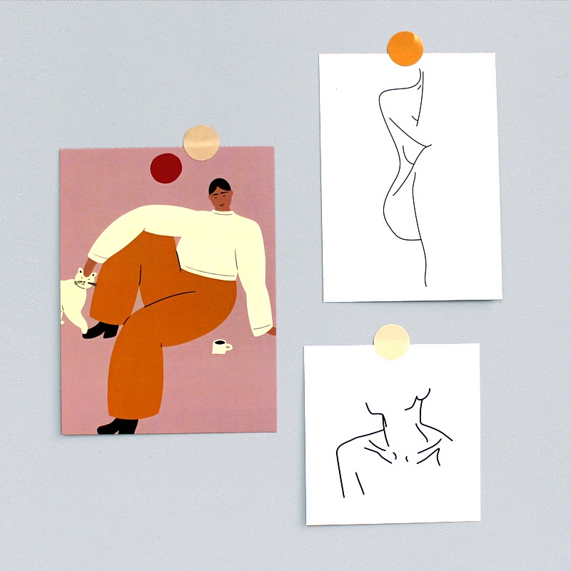 Set 3 Thẻ Giấy Cô Gái Trang Trí Họa Tiết Trang Trí Vintage, Retro, Trừu Tượng, Hoạt Hình Cute