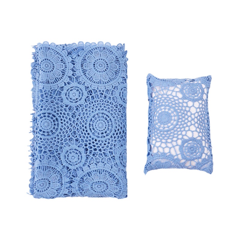 Chăn Quấn + Gối Phối Ren Rỗng + Đệm Đầu Làm Phụ Kiện Chụp Ảnh Cho Bé Sơ Sinh