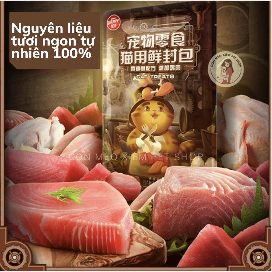 [Mã PET0505 giảm 8% đơn 250K] Pate cho mèo Happy 100 vua đầu bếp 70g, thức ăn mèo lớn mèo con nhỏ Con Mèo Xiêm