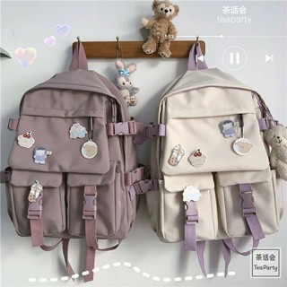 Balo nữ đi học. ba lô vải thời trang 2 túi nắp.
