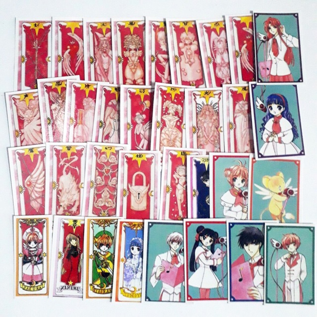 56 sticker lá bài clow sakura màu hồng có đề can bóc dán