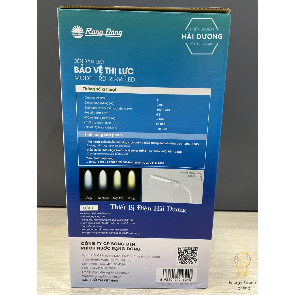 Đèn học chống cận Rạng Đông 6w, 4 màu ánh sáng, 3 cấp ánh sáng. RD-RL-36.LED - Màu Random - Bảo hành 24 tháng Đèn bàn