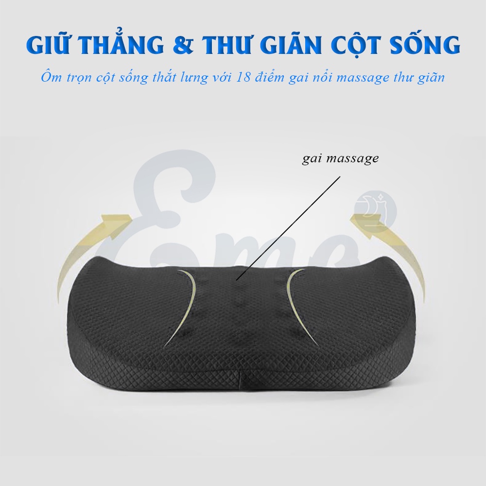 Gối tựa lưng văn phòng cao su non có gai massage Ema -Giúp giảm đau cột sống, thắt lưng- Kích thước 40x35x10cm