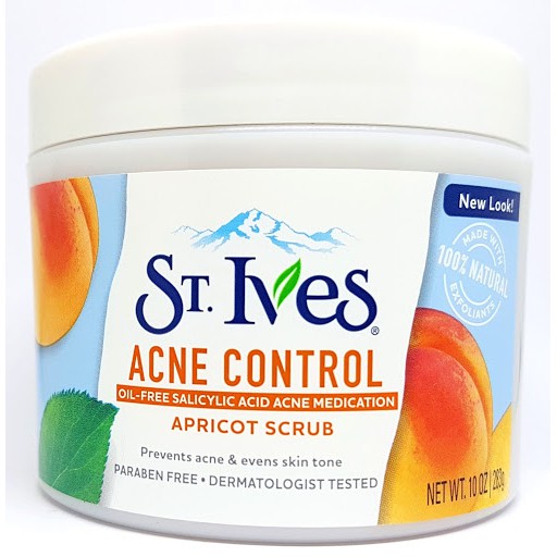 Tẩy tế bào chết mơ body cho da mụn St.Ives Acne Control Apricot Scrub 283g (mẫu mới)