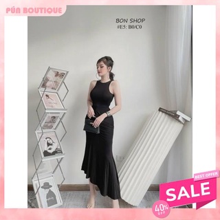 Váy maxi body sát nách đuôi cá nhún thân tôn dáng - Đầm body sexy cổ yếm