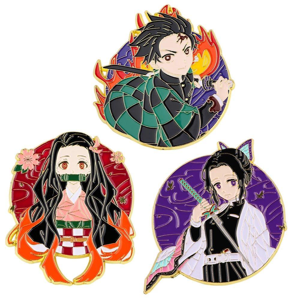 Ghim Cài Áo Kim Loại Tráng Men Cứng Họa Tiết Demon Slayer 15H Sáng Tạo Trang Trí Ba Lô / Túi Xách