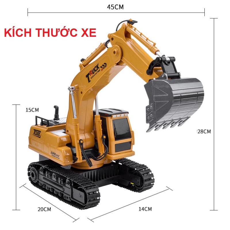 Xe cẩu xúc điều khiển từ xa đồ chơi trẻ em mô hình tỉ lệ 1:24 xe sử dụng pin sạc 4.8v