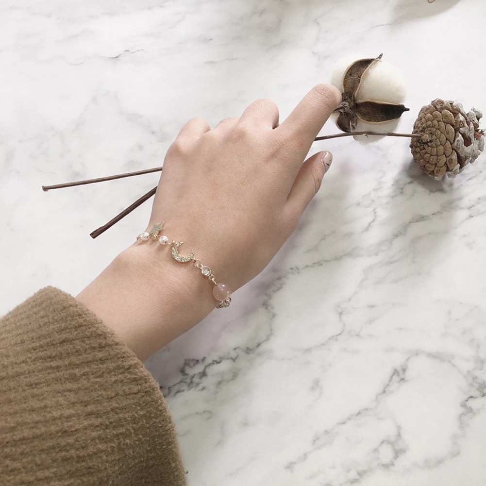 Vòng đeo tay hình mặt trăng và ngôi sao đính đá thời trang cho nữ