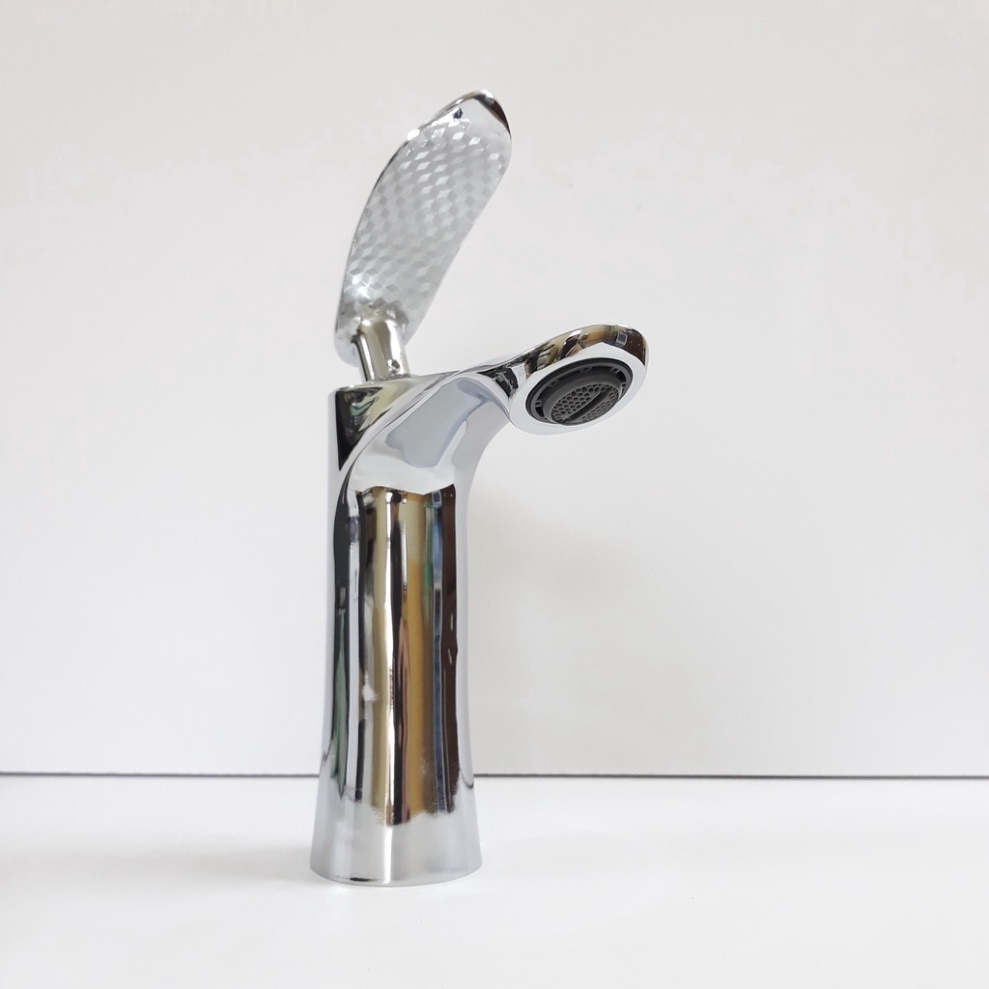 [ Hàng Mới Về ] Vòi lavabo, bồn rửa mặt nóng lạnh kiểu dáng lá liễu bằng đồng mạ inox 20cm dành cho bàn đá - VR001B2