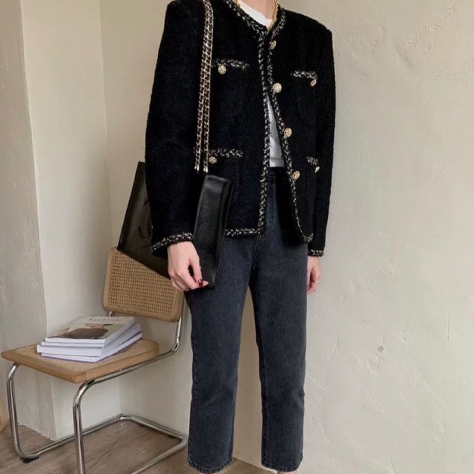 【77】Áo khoác dệt kim dáng rộng màu đen phong cách Hàn Quốc thời trang mùa đông cho nữ