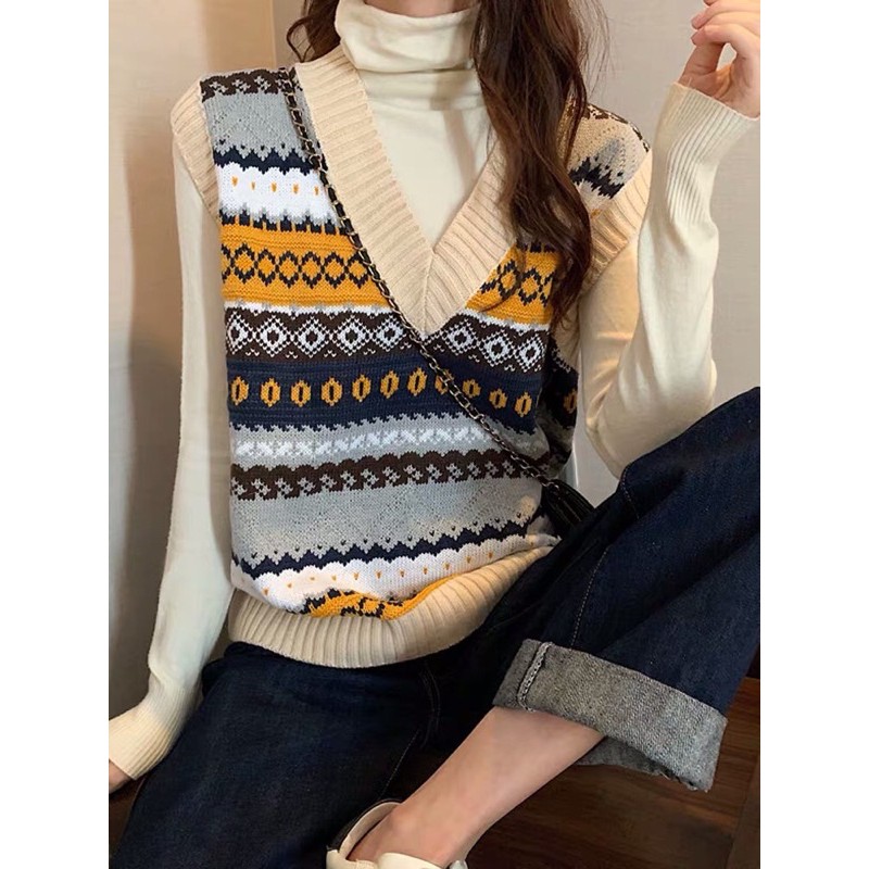 [HÀNG ORDER] Áo gile len retro jacquard thổ cẩm chất đẹp hàng Quảng Châu, áo gile thời trang nam nữ Ulzzang Wind | BigBuy360 - bigbuy360.vn