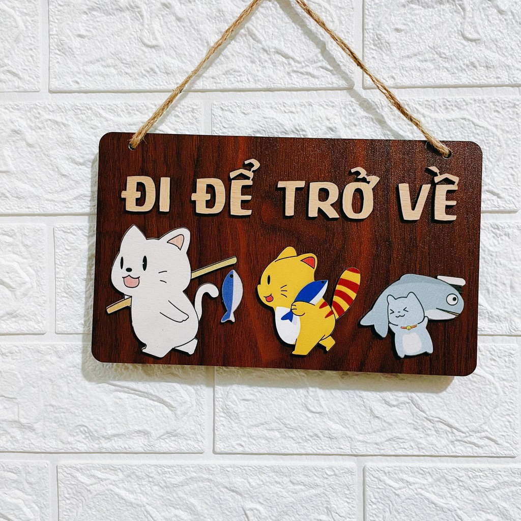 Bảng gỗ trang trí, décor, treo tường OHAY –  Gia đình – Đi để trở về 3 mèo