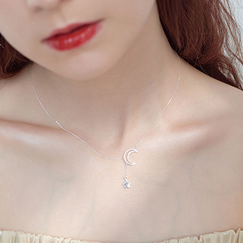 Dây chuyền họa tiết sao trăng thời trang màu bạc cho nữ