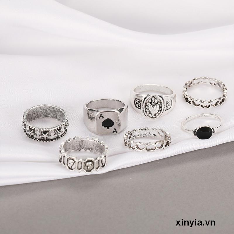 Bộ 7 Nhẫn Hình Trái Tim Cá Tính Cho Nam