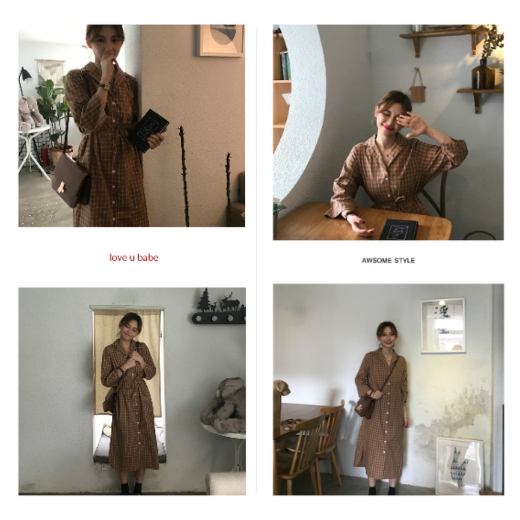 Váy sơmi caro Retro (AS07) - Hàng có sẵn
