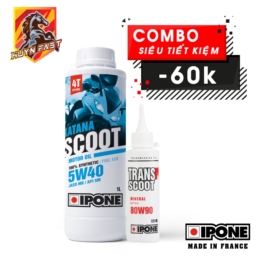 ComBo Dầu Nhớt IPONE KATANA SCOOT 5W40 + Nhớt Láp IPONE TRANSCOOT DOSE 80W90